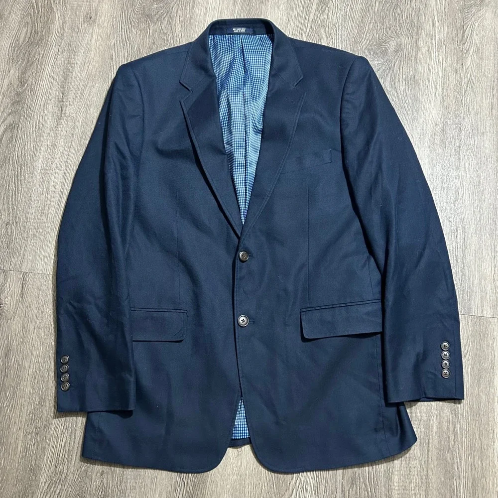 Saddlebred‎ Blazer 38R Navy Blue 100% Cotton Two Button Sport Coat